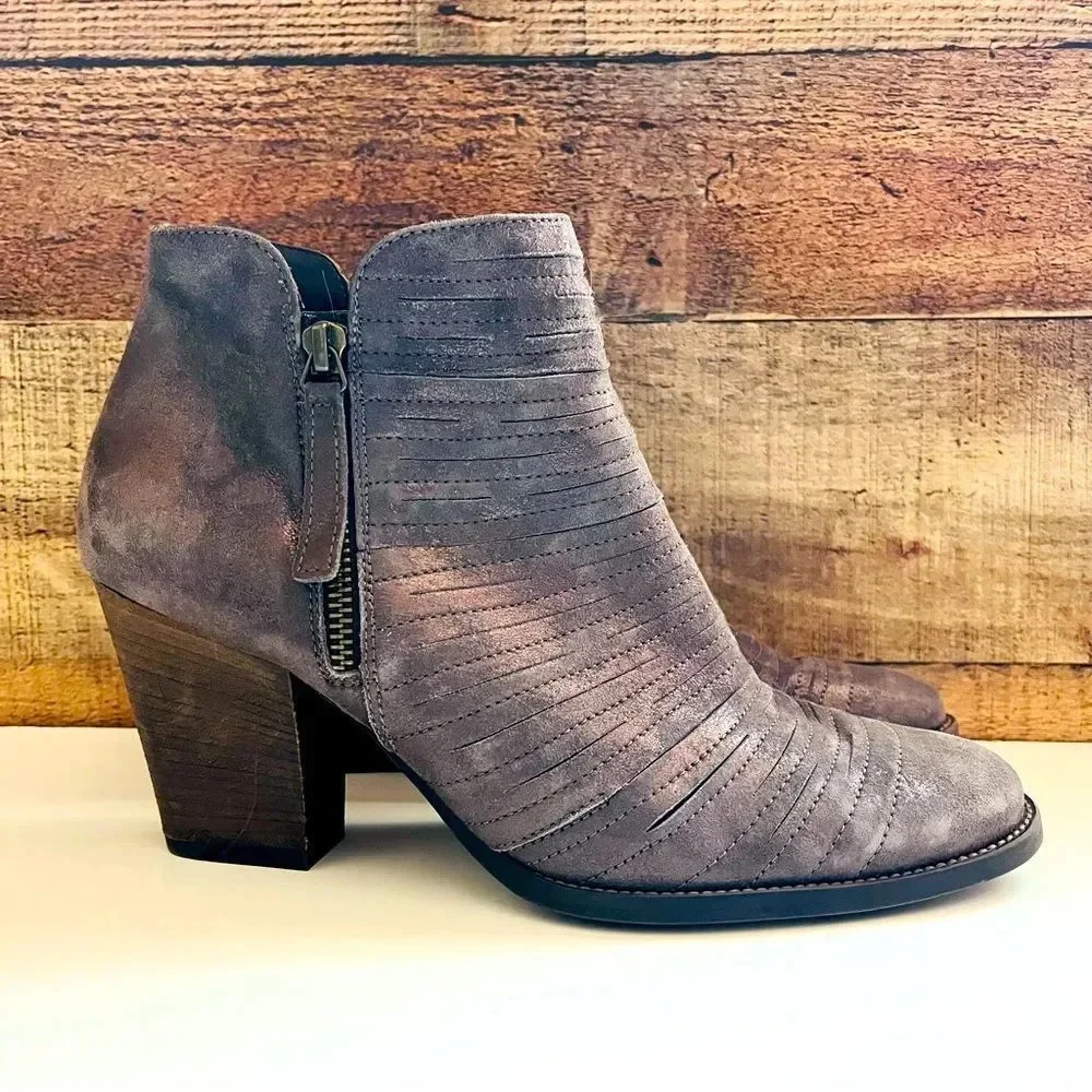Paul Green Malibu Sliced Zip Ankle Bootie Chunky Nubuck Earth Metallic